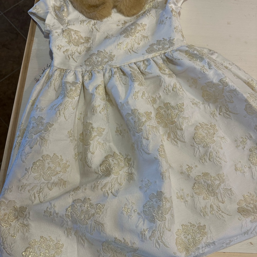 Janie and Jack Cream and Gold Floral Dress